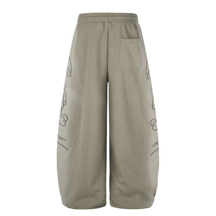 Wide-Leg Sweatpants with Cursive Script Print and Drawstring Hem