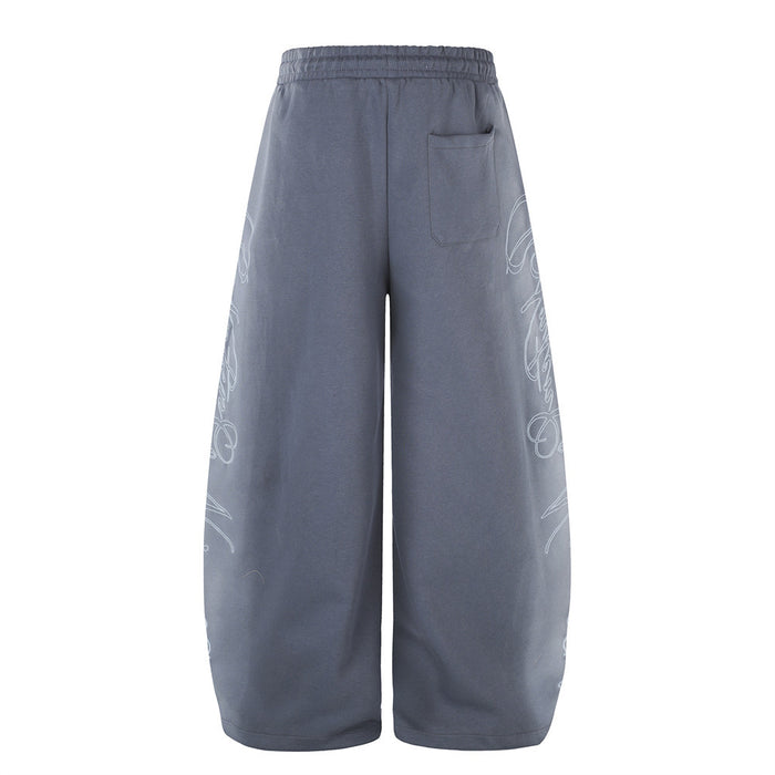 Wide-Leg Sweatpants with Cursive Script Print and Drawstring Hem