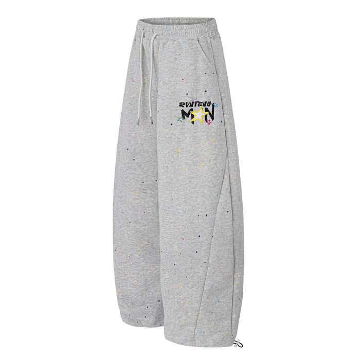 Wide-Leg Sweatpants with Star Embroidery & Paint Splatter Print
