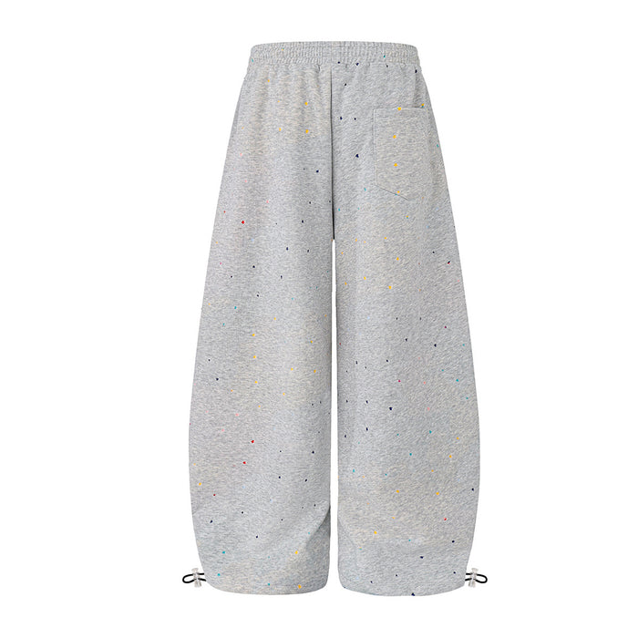 Wide-Leg Sweatpants with Star Embroidery & Paint Splatter Print