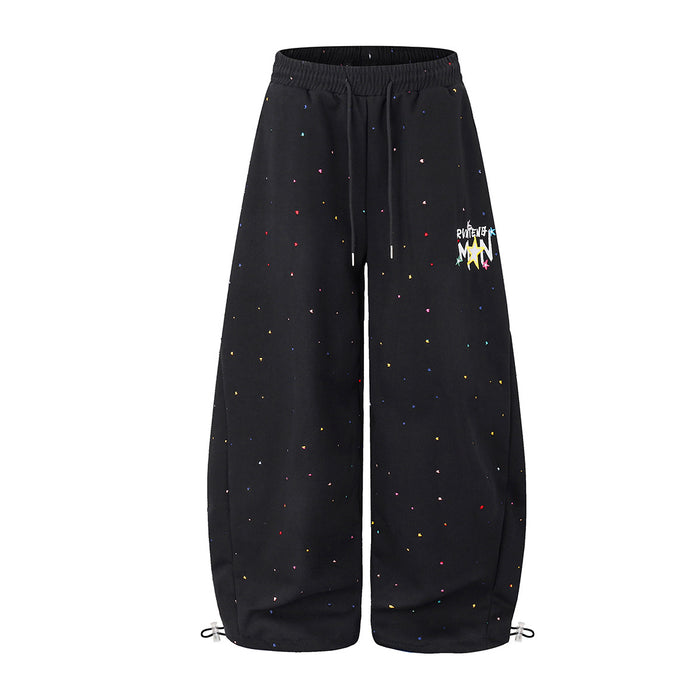 Wide-Leg Sweatpants with Star Embroidery & Paint Splatter Print