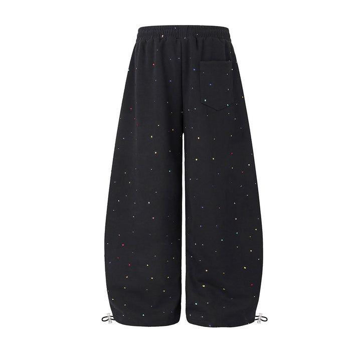 Wide-Leg Sweatpants with Star Embroidery & Paint Splatter Print