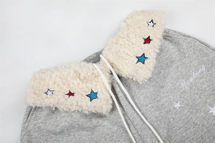 Wide-Leg Sweatpants with Star Embroidery & Sherpa Fold-Over Waistband