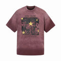 Vintage washed maroon graphic T-shirt with star-print face design and relaxed streetwear fit