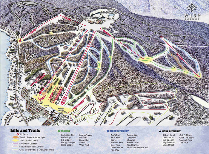 Wisp Resort Ski Trail Map, Maryland