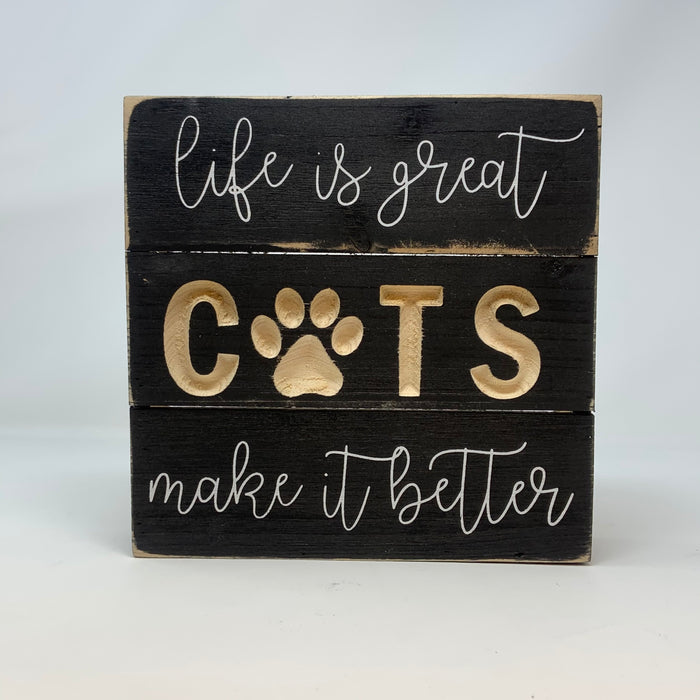 Wooden Engraved Cats & Dogs Sign — Gerson