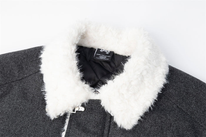 Wool Bomber Jacket Men – Shearling Collar, Metal Clasp Closure, Charcoal