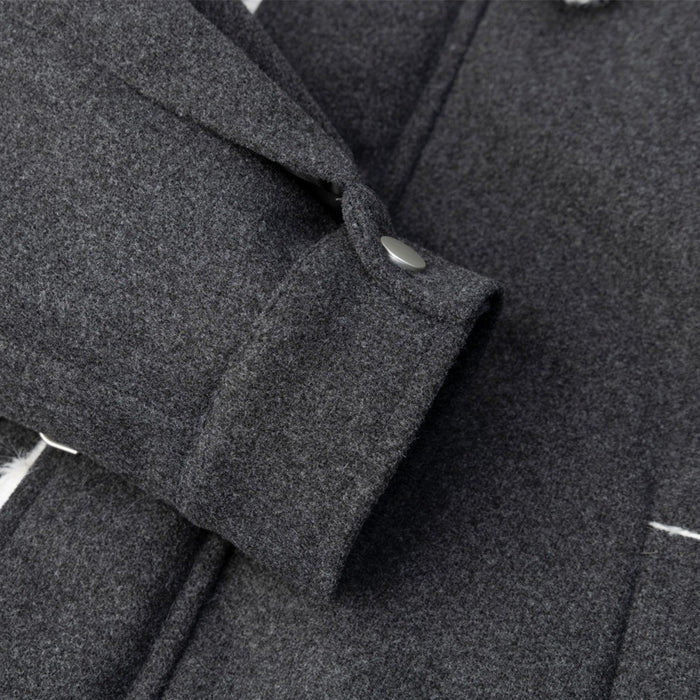 Wool Bomber Jacket Men – Shearling Collar, Metal Clasp Closure, Charcoal