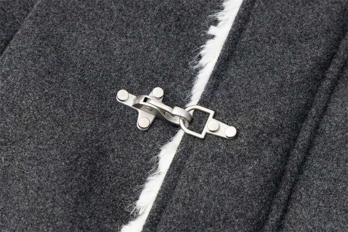Wool Bomber Jacket Men – Shearling Collar, Metal Clasp Closure, Charcoal