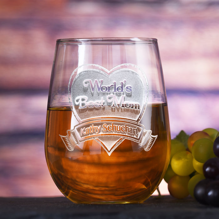World's Best Mom, Stemless Wine Glass