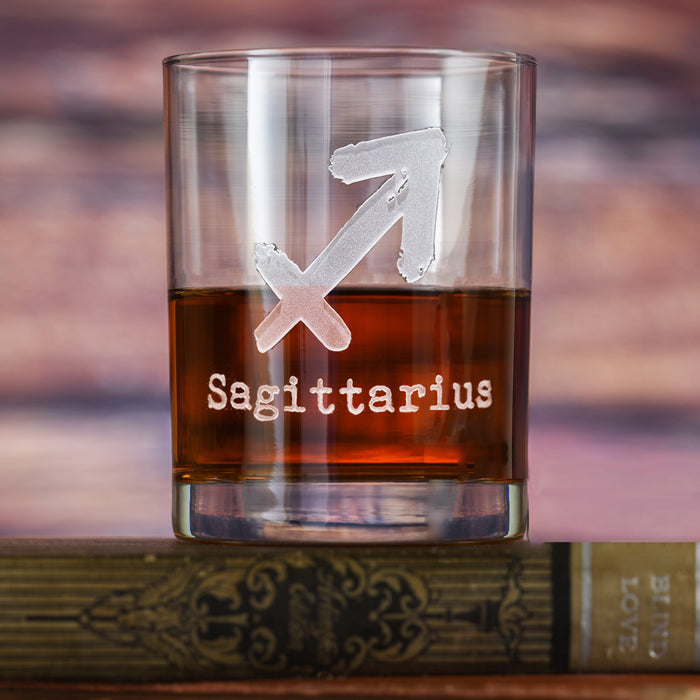Zodiac Sign, Engraved DOF Rocks, Whiskey Glass